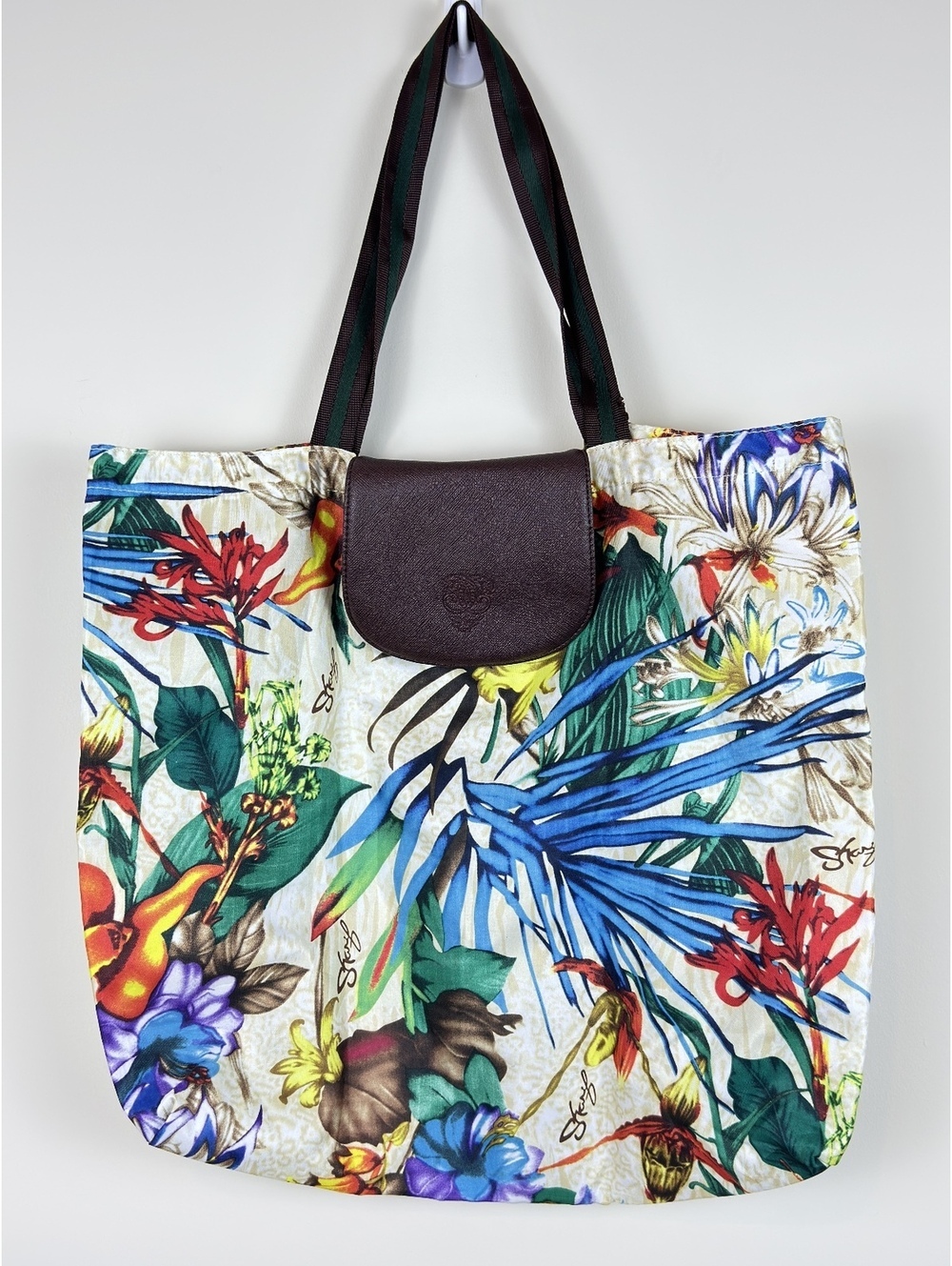 Sharif 1827 Tropical Floral Foldable Nylon Tote Bag Large Travel Beach Shopper
